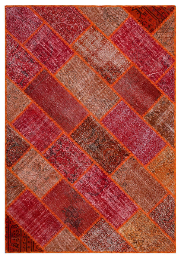 Kırmızı Anadolu Eskitme Geometrik Yün Halı 160x230 - Özel Seri