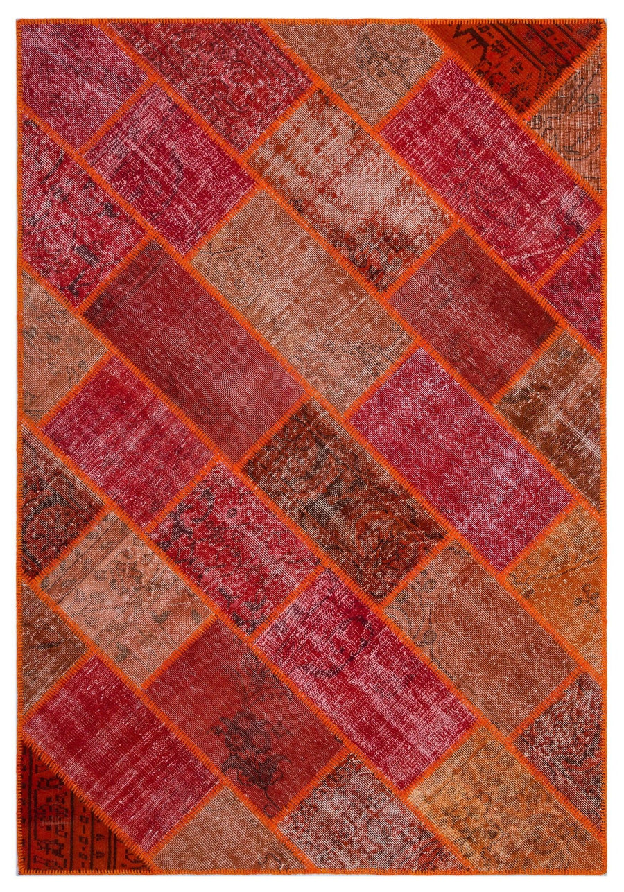 Red & Orange Geometric Vintage Area Rug 160x230 cm (5'3" x 7'7") – in the living room