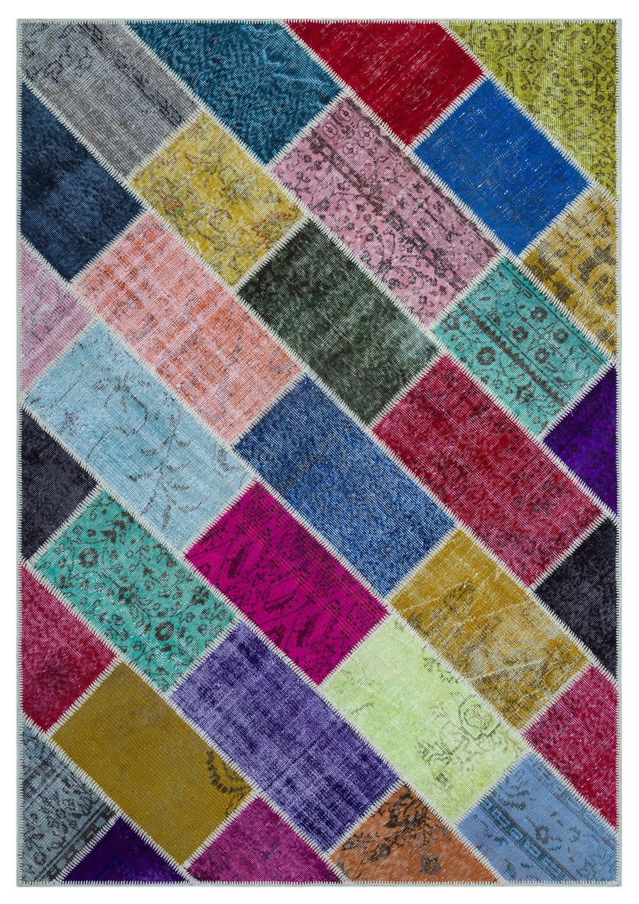 Canlı Renkli Geometrik Desenli Yün El Dokuma Halı 160x230 cm – Koridor kullanımı
