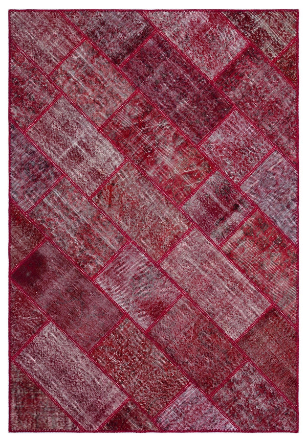 Kırmızı Anadolu Eskitme Geometrik Yün Halı 160x230 - Özel Seri