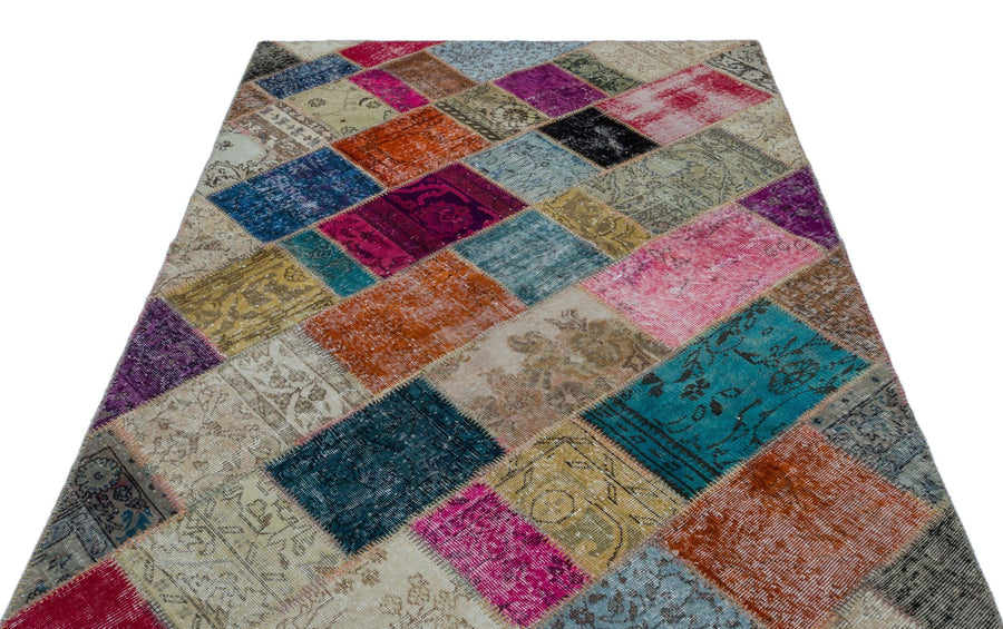 Bej Geometrik Vintage Yün Halı 160x230