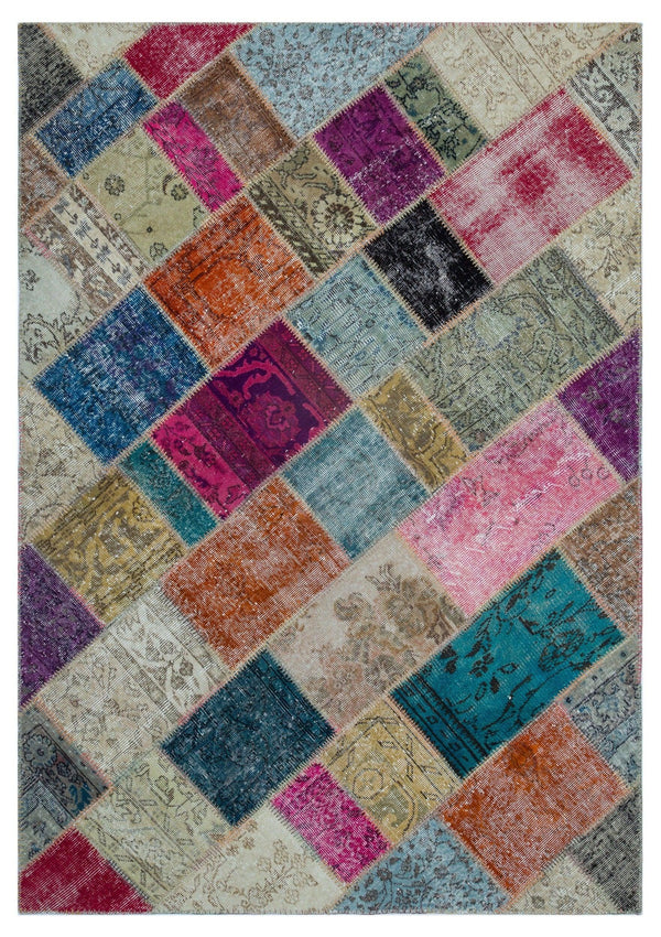 Bej Geometrik Vintage Yün Halı 160x230