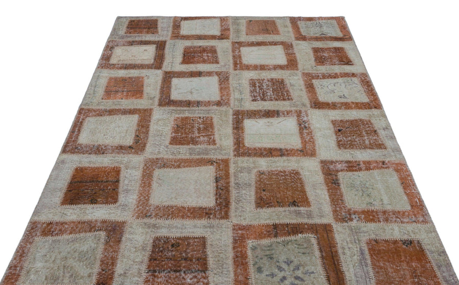 Bej Gri Eskitme Geometrik Yün Halı 160x240