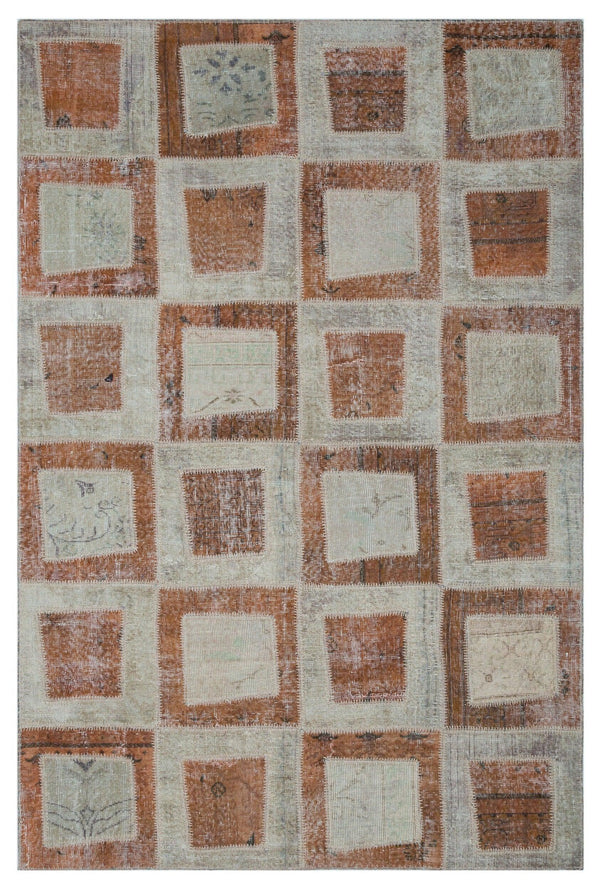 Bej Gri Eskitme Geometrik Yün Halı 160x240