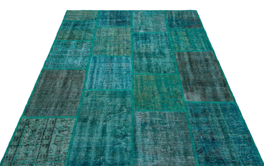 Gri Mavi Anadolu Eskitme Geometrik Yün Halı 158x230 - Özel Seri