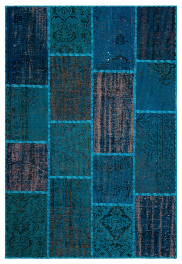 Lacivert Mavi Anadolu Eskitme Geometrik Yün Halı 157x230 - Özel Seri