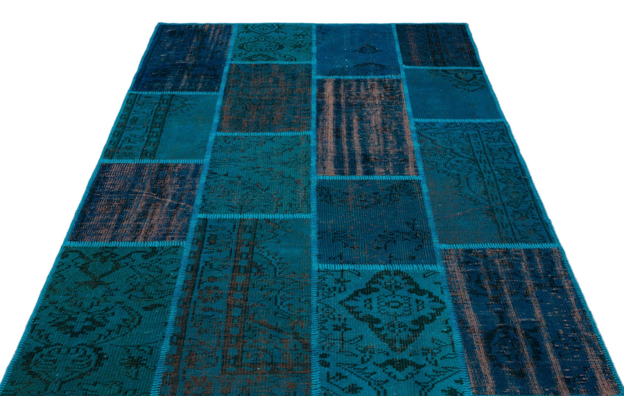 Lacivert Mavi Anadolu Eskitme Geometrik Yün Halı 157x230 - Özel Seri