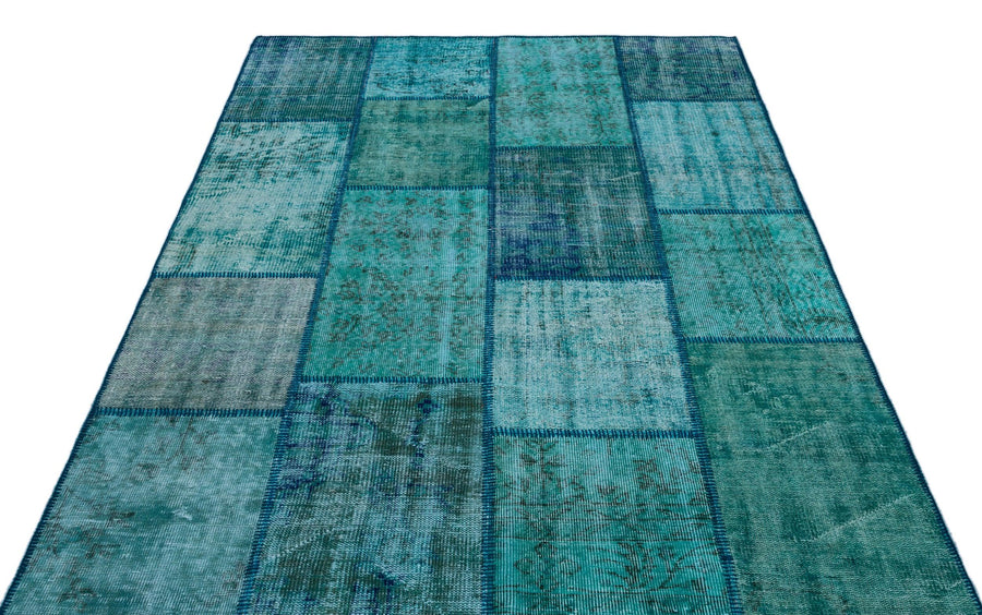 Gri Mavi Anadolu Eskitme Geometrik Yün Halı 160x230 - Özel Seri