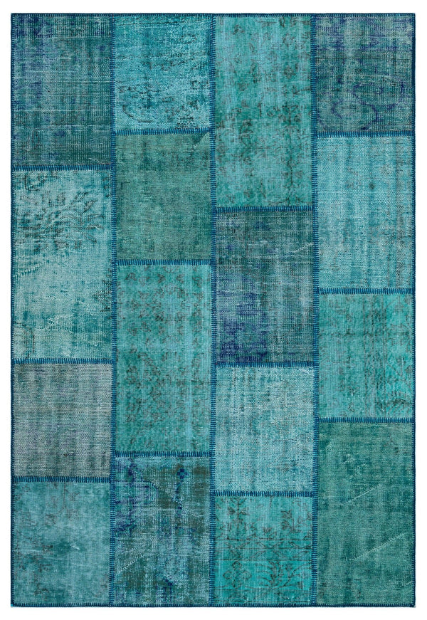 Gri Mavi Anadolu Eskitme Geometrik Yün Halı 160x230 - Özel Seri