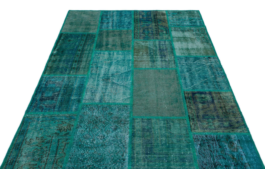Gri Mavi Anadolu Eskitme Geometrik Yün Halı 156x230 - Özel Seri