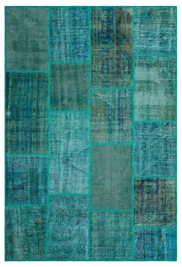 Gri Mavi Anadolu Eskitme Geometrik Yün Halı 156x230 - Özel Seri