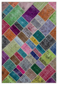 Iskece Bej Patchwork Yün El Dokuma Halısı 157 x 232 Apex Unique