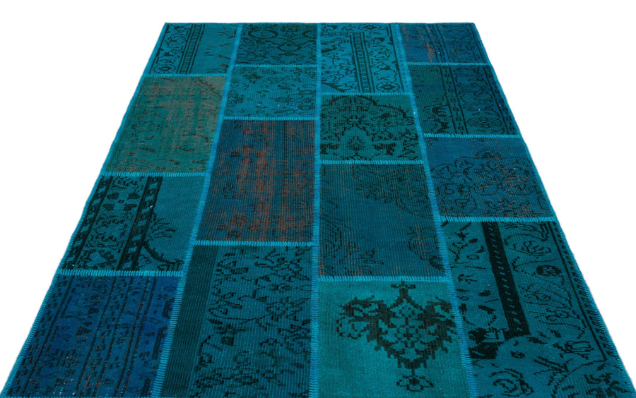 Lacivert Mavi Anadolu Eskitme Geometrik Yün Halı 158x230 - Özel Seri