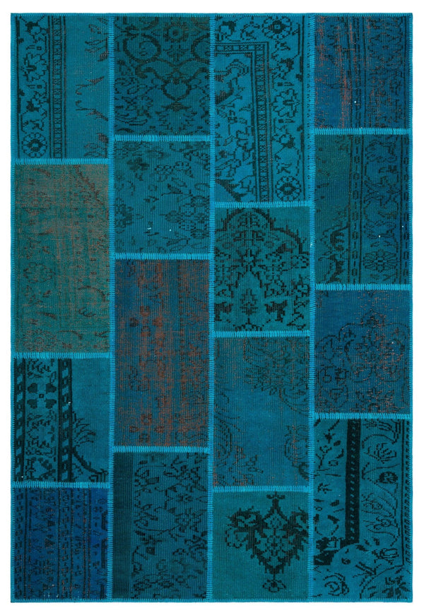 Lacivert Mavi Anadolu Eskitme Geometrik Yün Halı 158x230 - Özel Seri