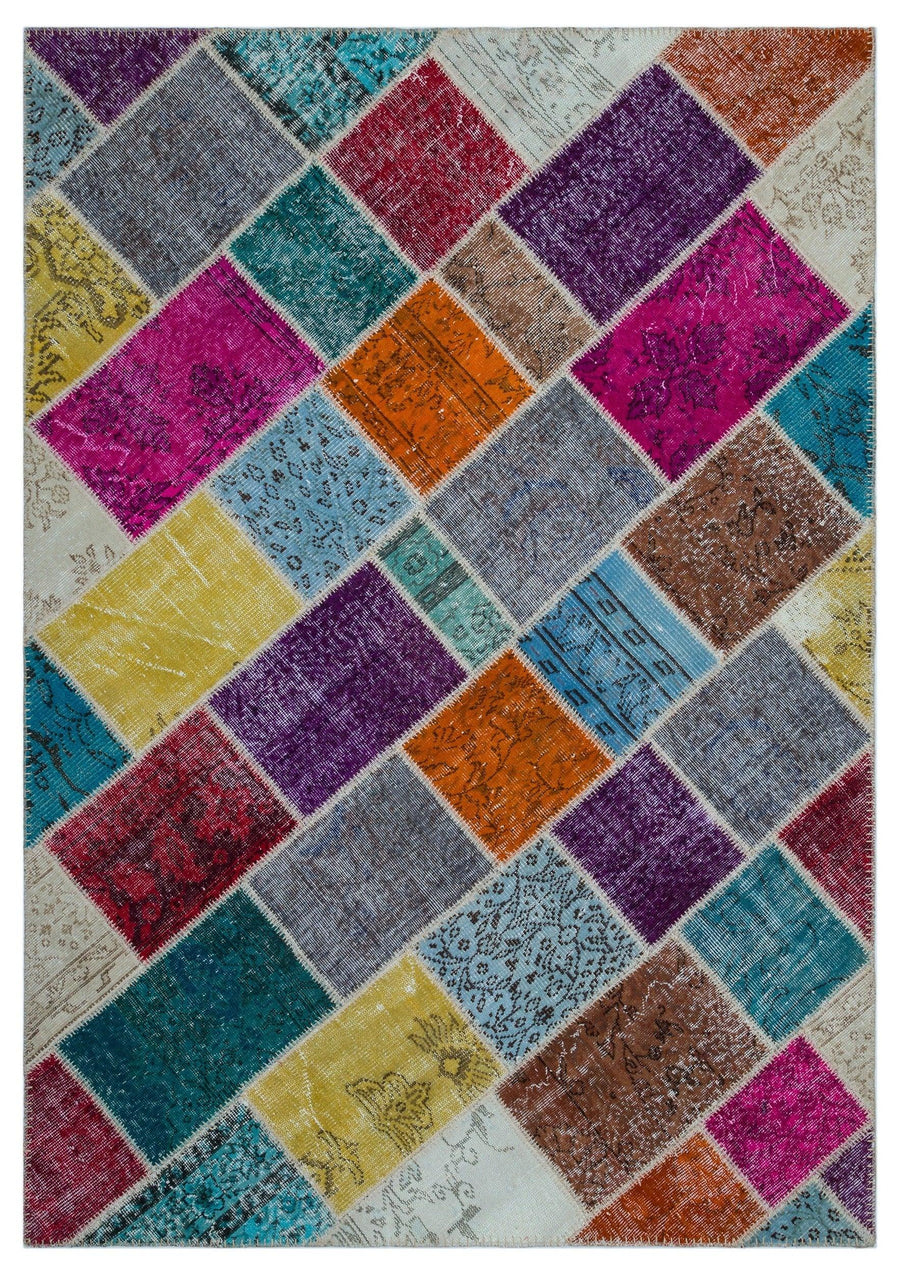 Çok Renkli El Dokuma Halı Eskitme Geometrik Desenli 160x230 cm 26487 – Oturma odası kullanımı
