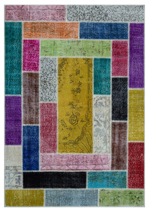 Iskece Bej Patchwork Yün El Dokuma Halısı 160 x 230 Apex Unique