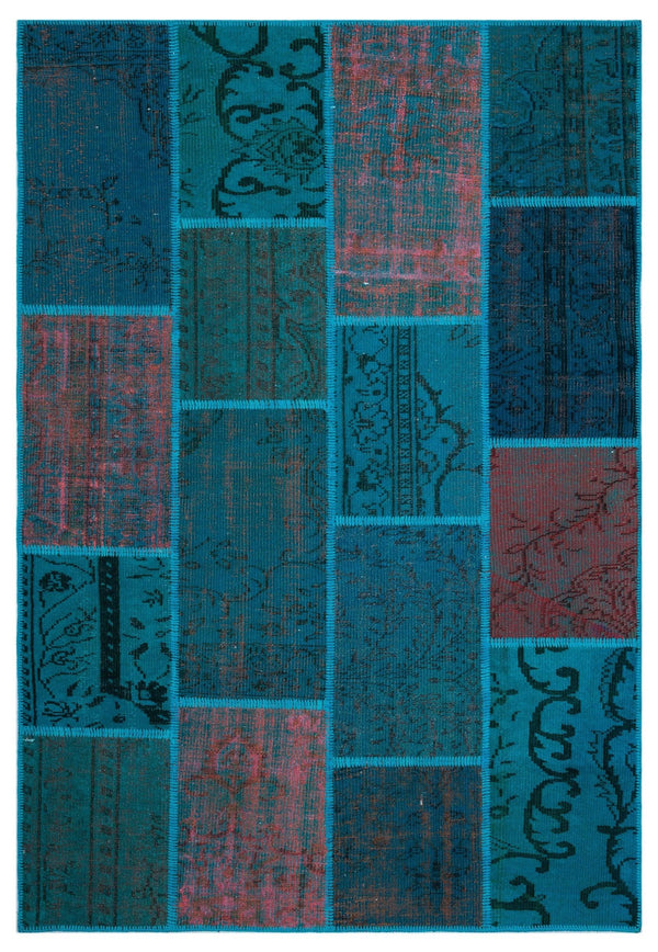 Kırmızı Lacivert Anadolu Eskitme Geometrik Yün Halı 160x230 - Özel Seri