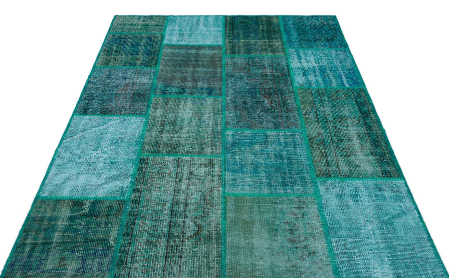 Lacivert Mavi Anadolu Eskitme Geometrik Yün Halı 158x230 - Özel Seri