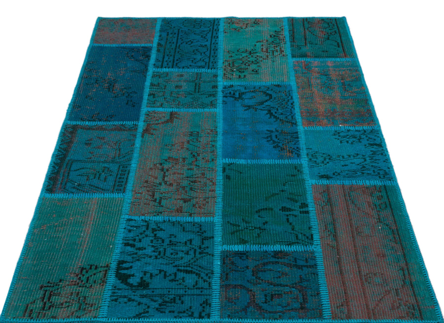 Kiremit Mavi Anadolu Eskitme Geometrik Yün Halı 120x180 - Özel Seri
