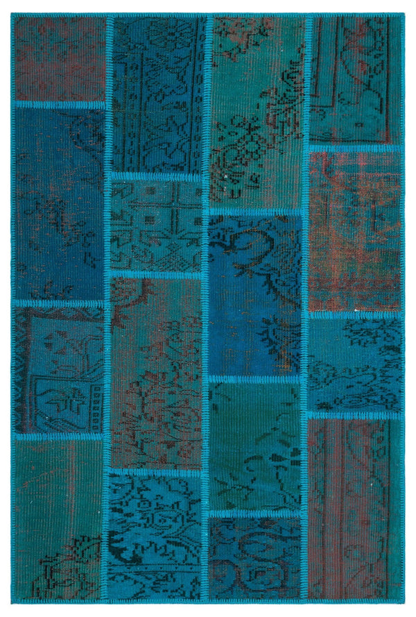 Kiremit Mavi Anadolu Eskitme Geometrik Yün Halı 120x180 - Özel Seri