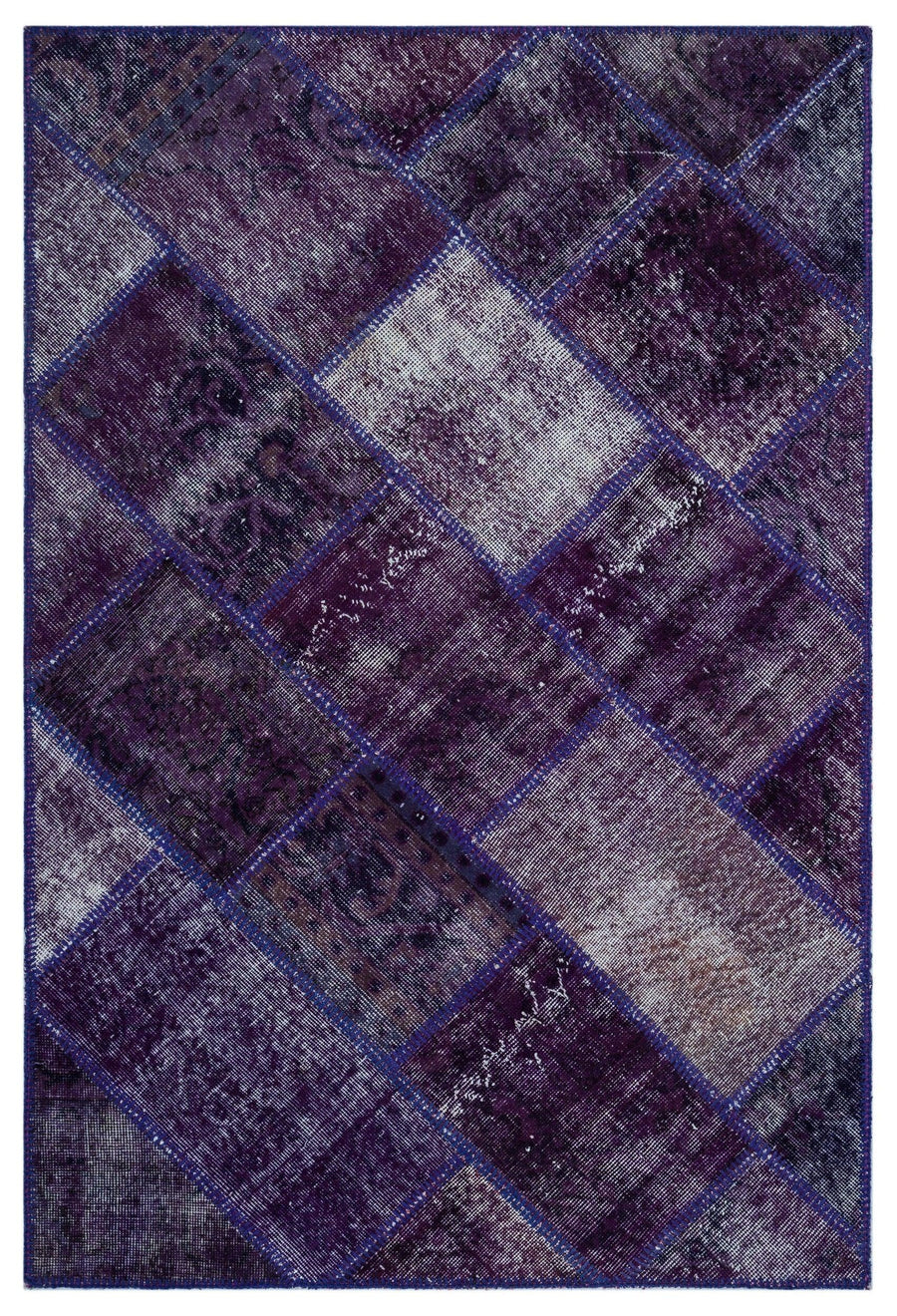 Mor Beyaz Eskitme Patchwork Salon Halısı – Koridor kullanımı