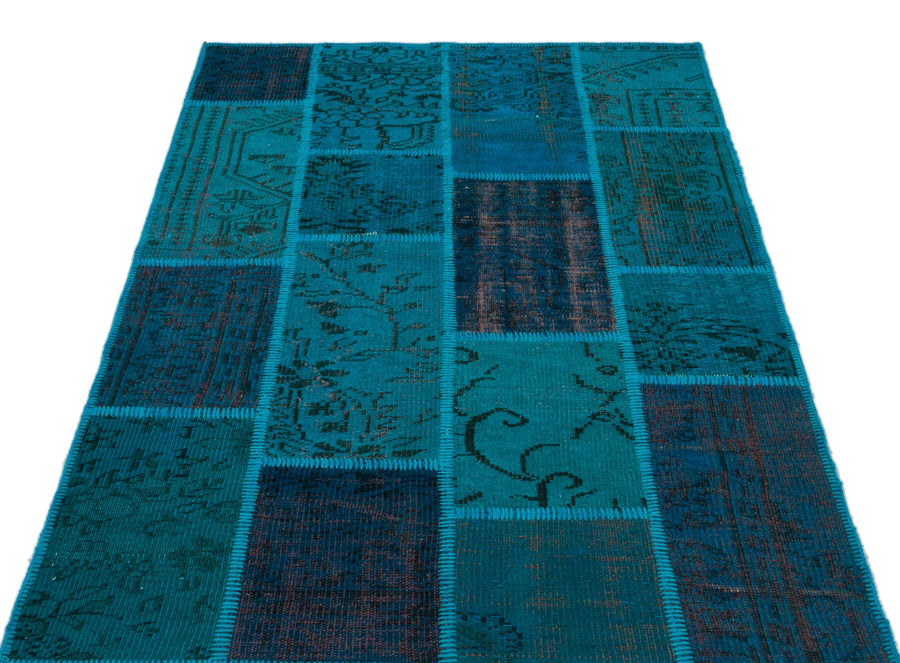 Lacivert Mavi Anadolu Eskitme Geometrik Yün Halı 120x180 - Özel Seri