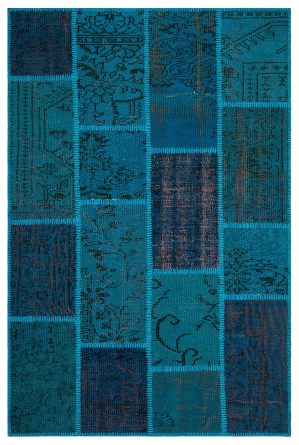 Lacivert Mavi Anadolu Eskitme Geometrik Yün Halı 120x180 - Özel Seri