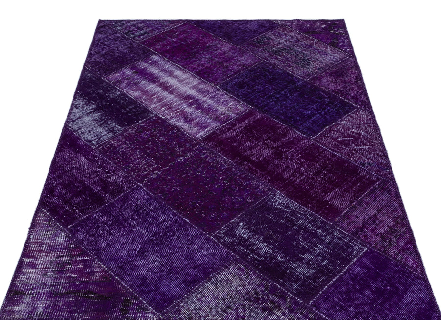 Beyaz Lila Anadolu Eskitme Geometrik Yün Halı 120x180 - Özel Seri