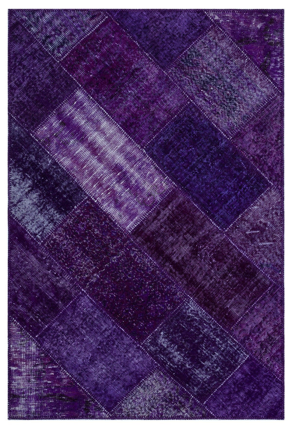 Beyaz Lila Anadolu Eskitme Geometrik Yün Halı 120x180 - Özel Seri