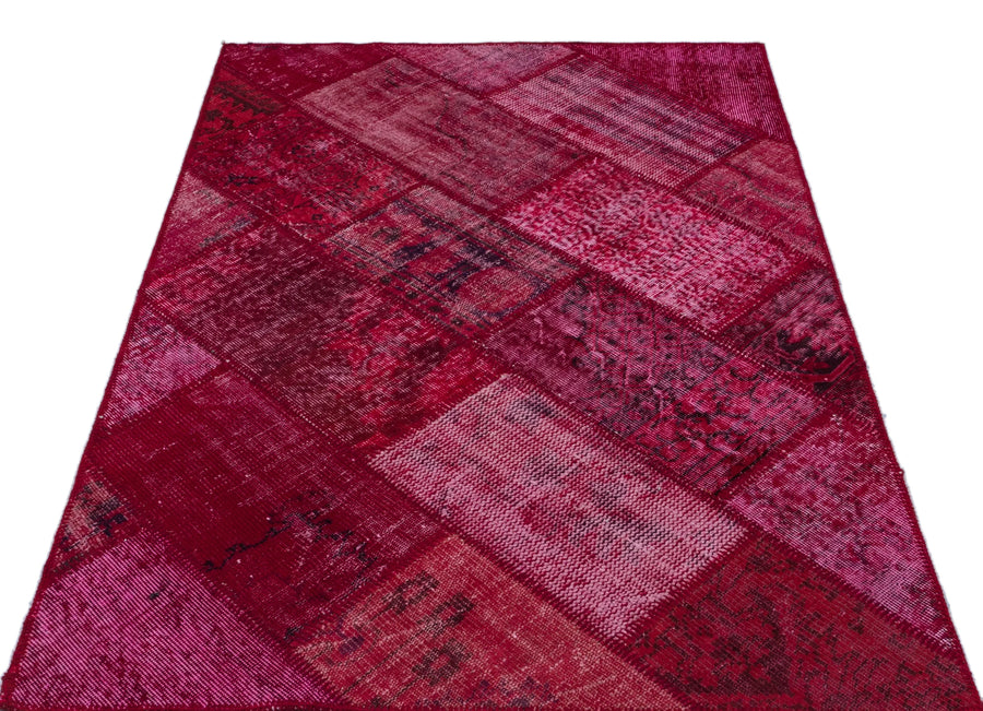 Kırmızı Anadolu Eskitme Geometrik Yün Halı 120x180 - Özel Seri
