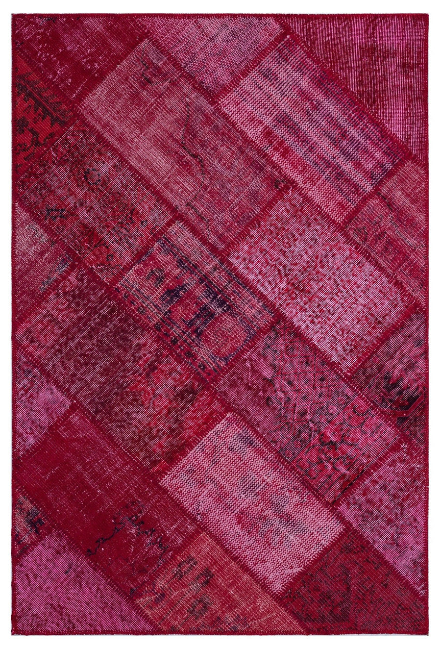 Burgundy and Pink Geometric Hand-Woven Wool Rug 120x180 cm (3'11" x 5'11") – in the living room