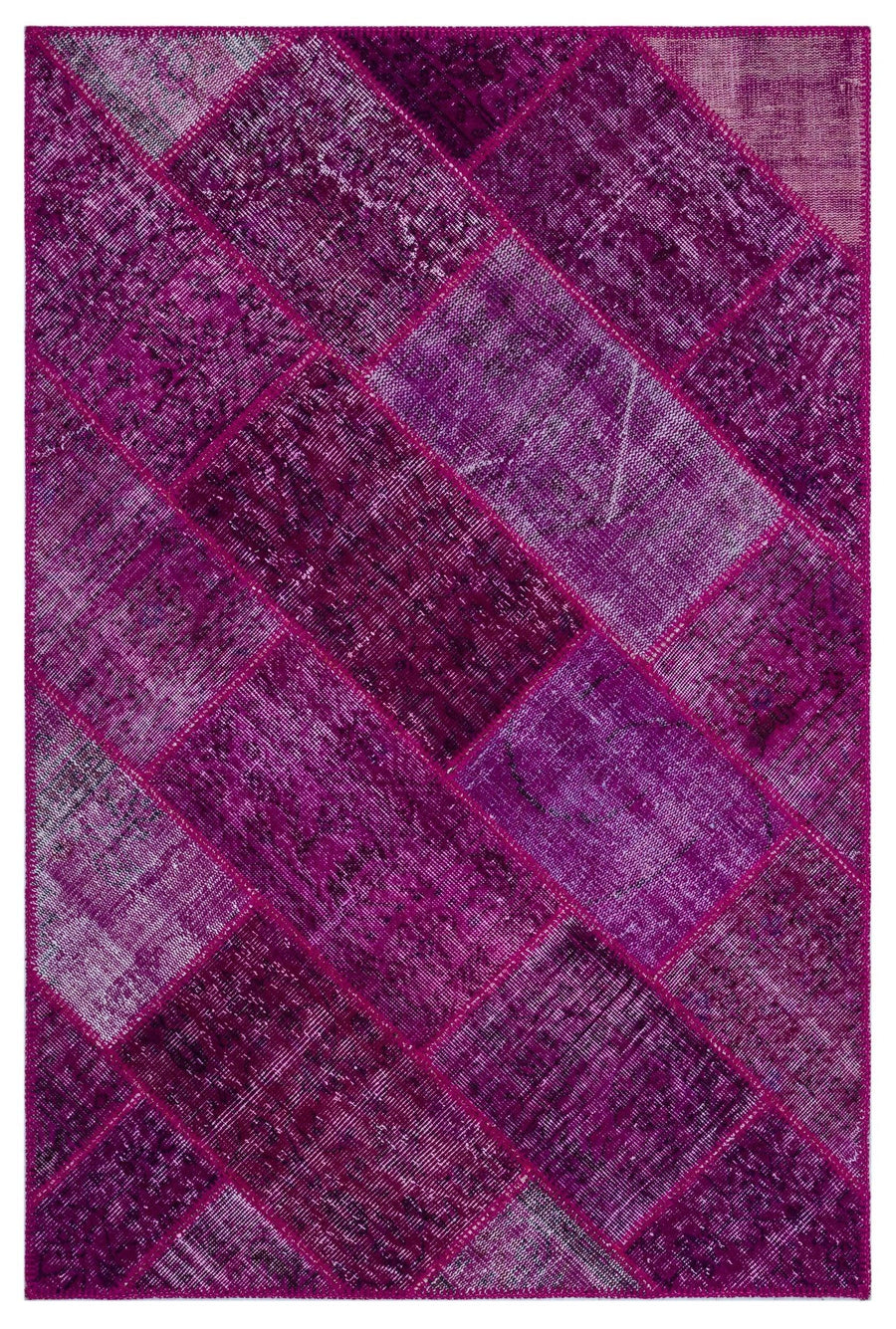 Purple & Grey Geometric Hand-Knotted Wool Rug 120x180 cm (3'11" x 5'11") – in the hallway