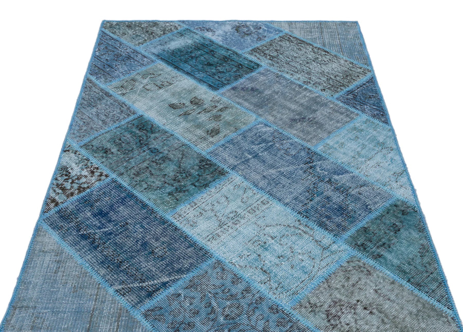 Mavi Anadolu Eskitme Geometrik Yün Halı 120x180 - Özel Seri