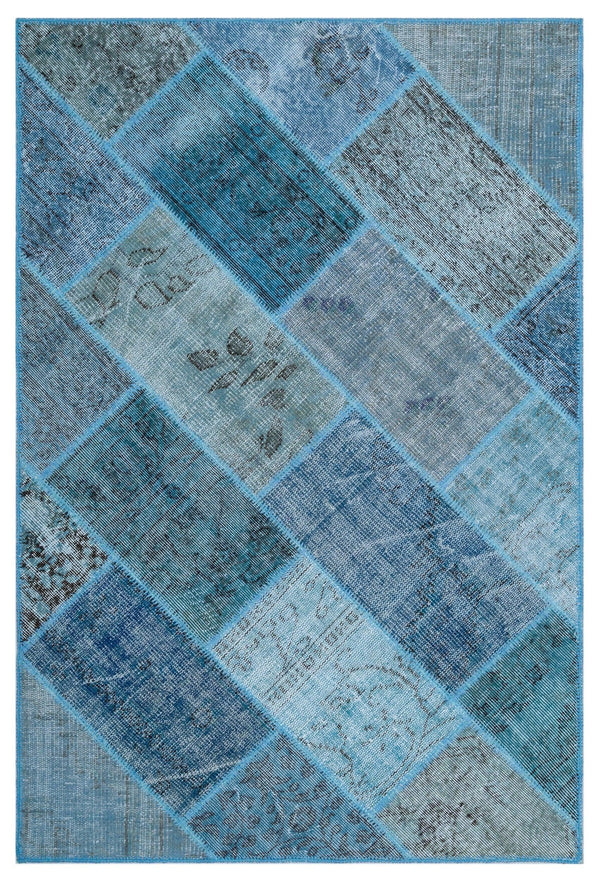 Mavi Anadolu Eskitme Geometrik Yün Halı 120x180 - Özel Seri