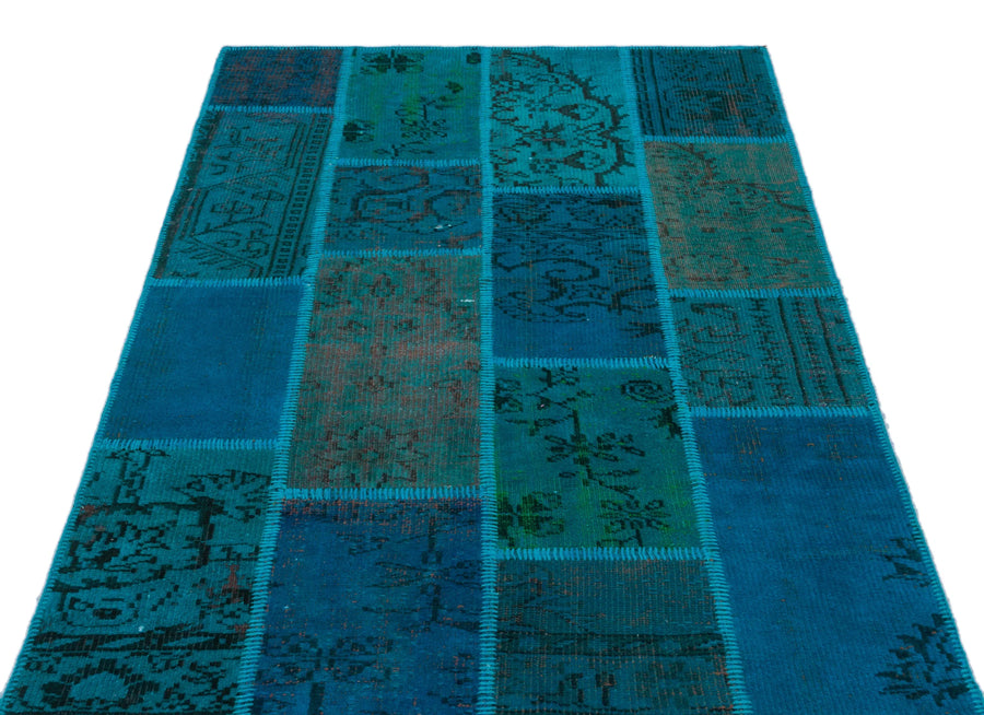 Lacivert Mavi Anadolu Eskitme Geometrik Yün Halı 120x180 - Özel Seri