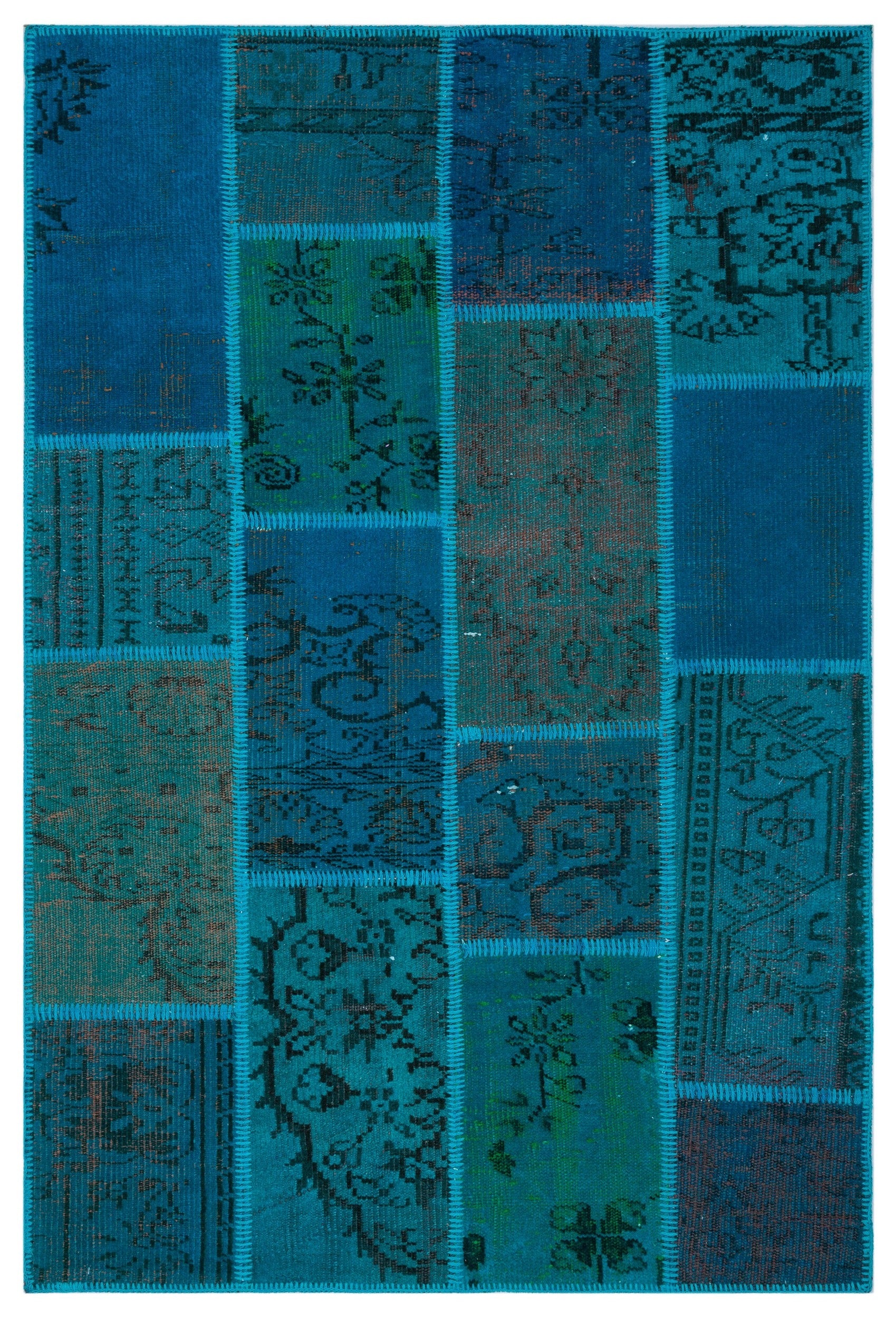 Iskece Turkuaz Eskitme Yün El Dokuma Halısı 120 x 180 Apex Unique