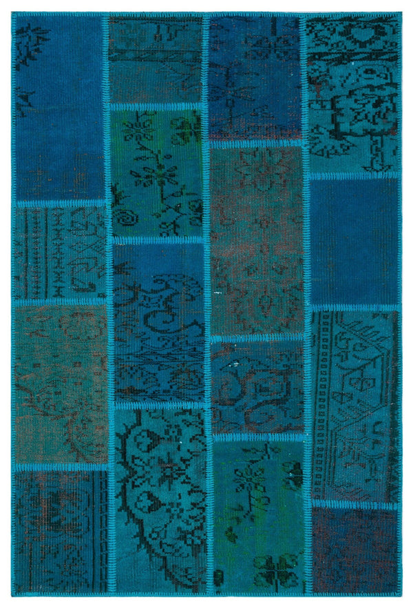 Lacivert Mavi Anadolu Eskitme Geometrik Yün Halı 120x180 - Özel Seri