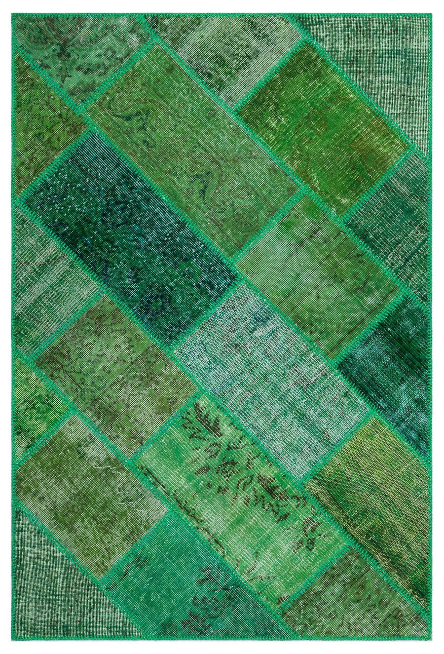 Green & Turquoise Geometric Hand-Knotted Wool Rug 120x180 cm (3'11" x 5'11") – in the hallway