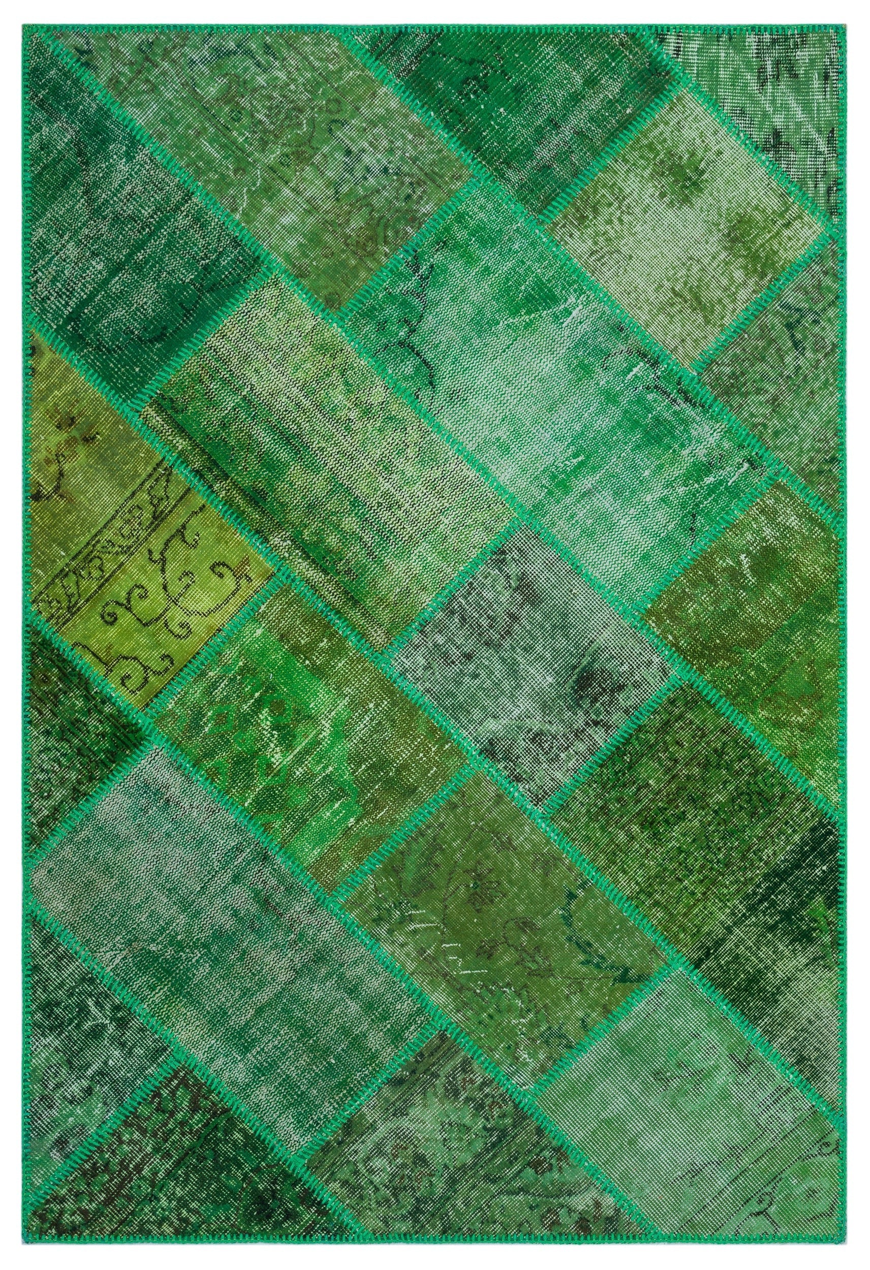 Iskece Yeşil Eskitme Yün El Dokuma Halısı 120 x 180 Apex Unique