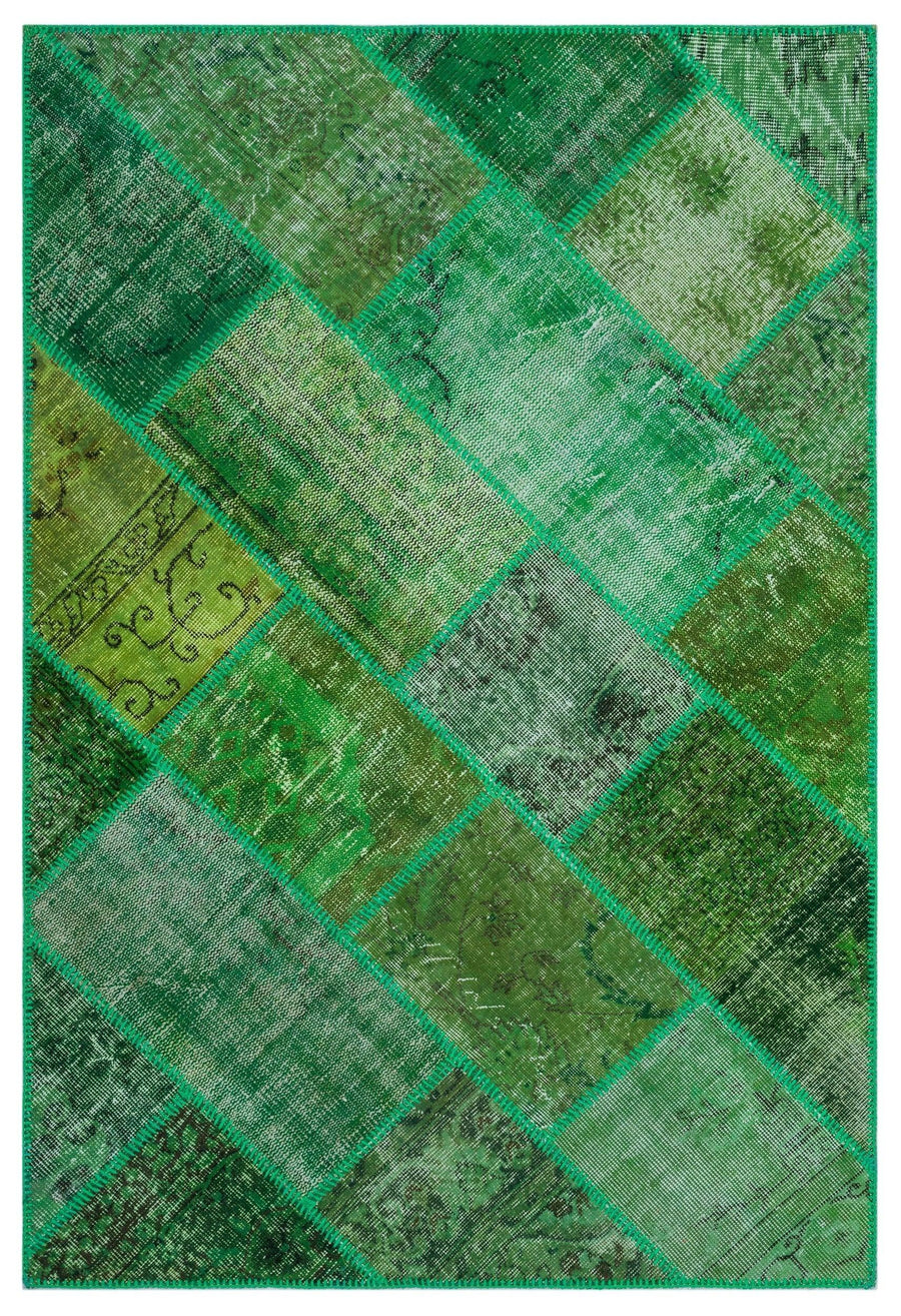 Modern Green Geometric Hand-Knotted Wool Rug 120x180 cm (3'11" x 5'11") – in the living room