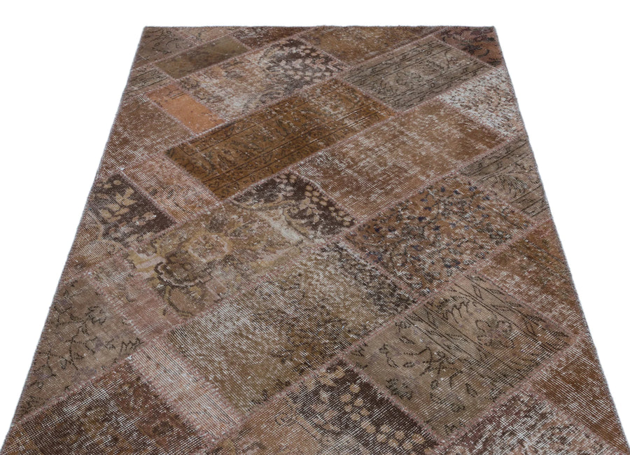 Bej Beyaz Eskitme Geometrik Yün Halı 120x180