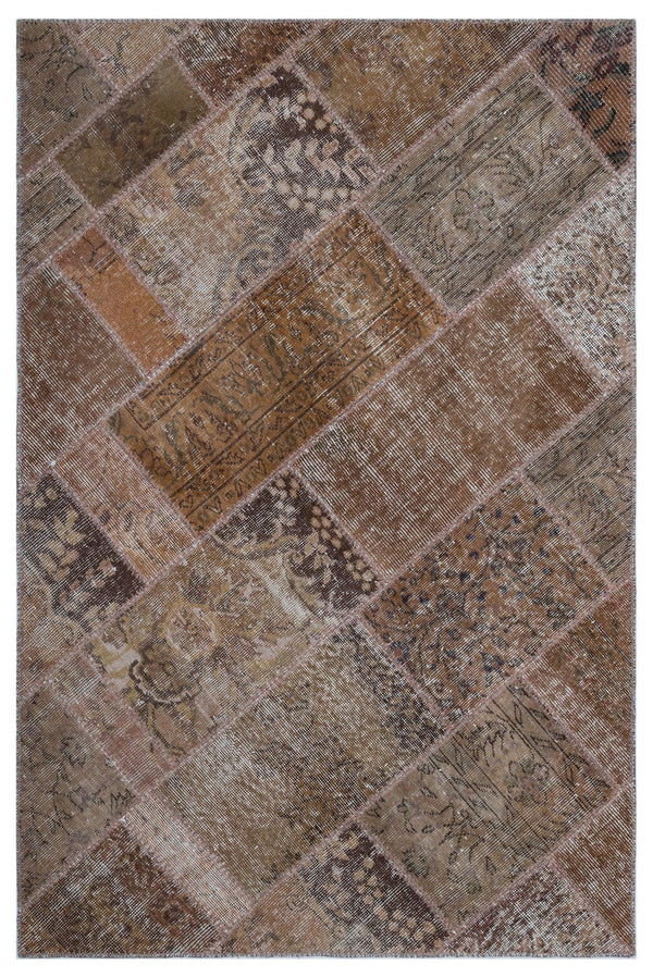 Bej Beyaz Eskitme Geometrik Yün Halı 120x180