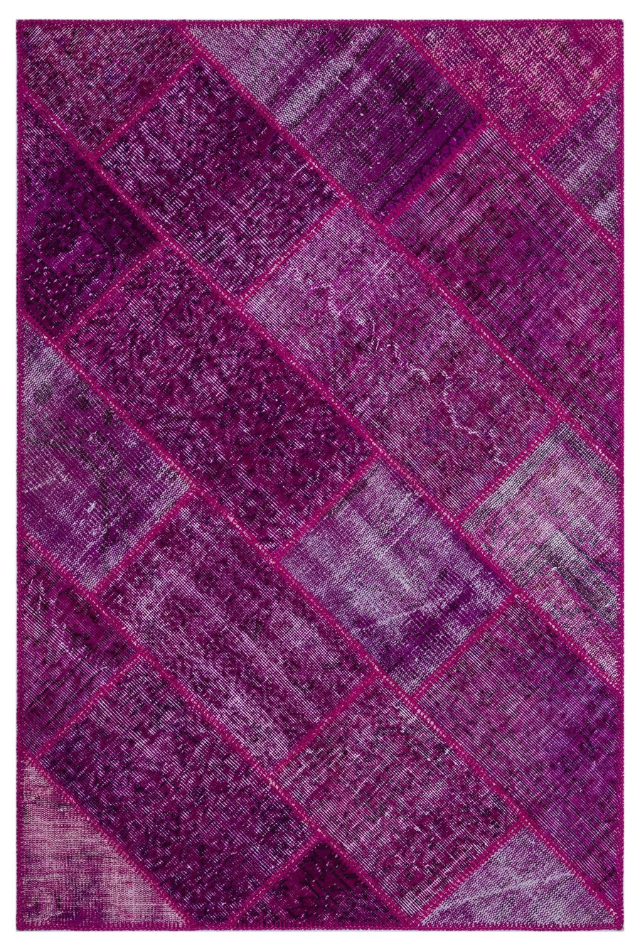 Purple Geometric Hand-Knotted Wool Rug 120x180 cm (3'11" x 5'11") – in the hallway