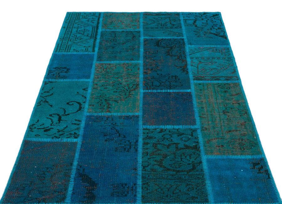 Lacivert Mavi Anadolu Eskitme Geometrik Yün Halı 120x180 - Özel Seri