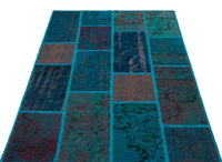 Geometric Turquoise & Navy Blue Wool Area Rug 120x180 cm (3'11" x 5'11")