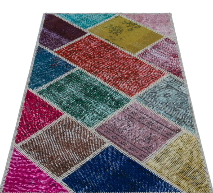 Bej Patchwork Yün Halı 84x152