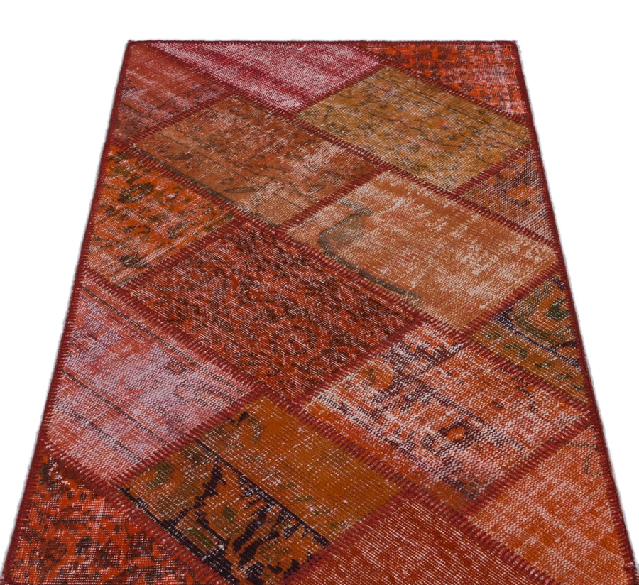 Kırmızı Anadolu Eskitme Geometrik Yün Halı 82x151 - Özel Seri