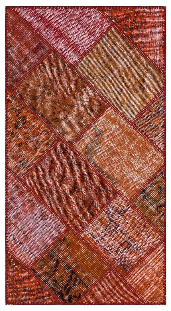 Kırmızı Anadolu Eskitme Geometrik Yün Halı 82x151 - Özel Seri