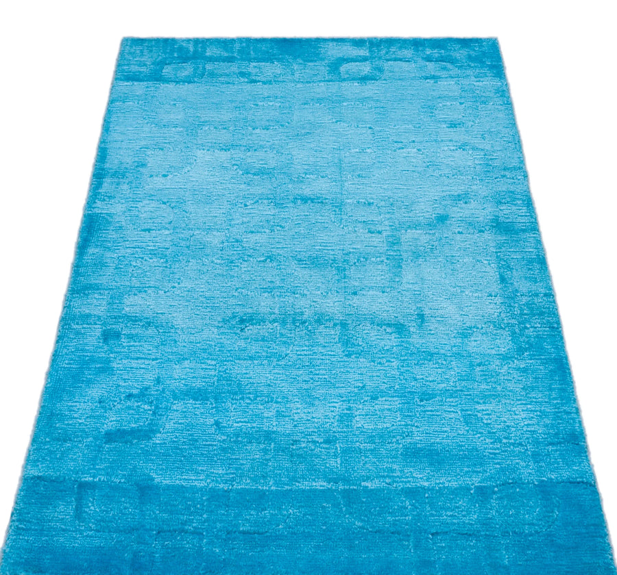 Mavi Geometrik Modern Yün Halı 80x148