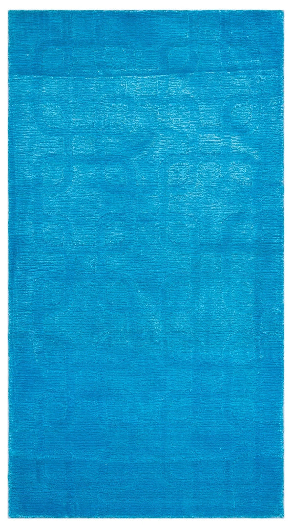 Mavi Geometrik Modern Yün Halı 80x148